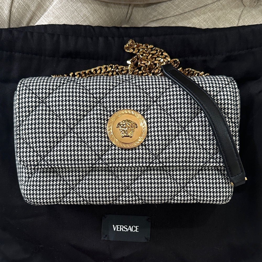 Versace Houndstooth shoulder bag/ crossbody bag with Gold medusa accent